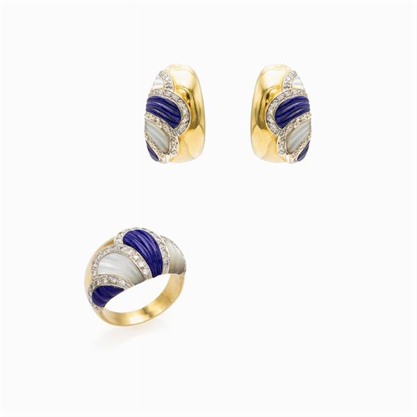 18kt yellow and white gold lapis lazuli and mother of pearl parure