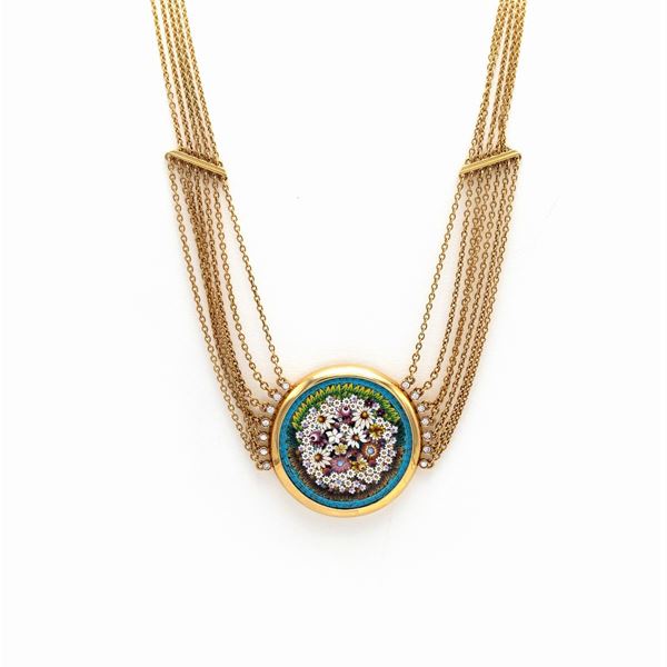18kt yellow gold and micromosaic Necklace