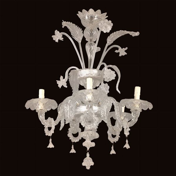 Lampadario in vetro di Murano a cinque luci