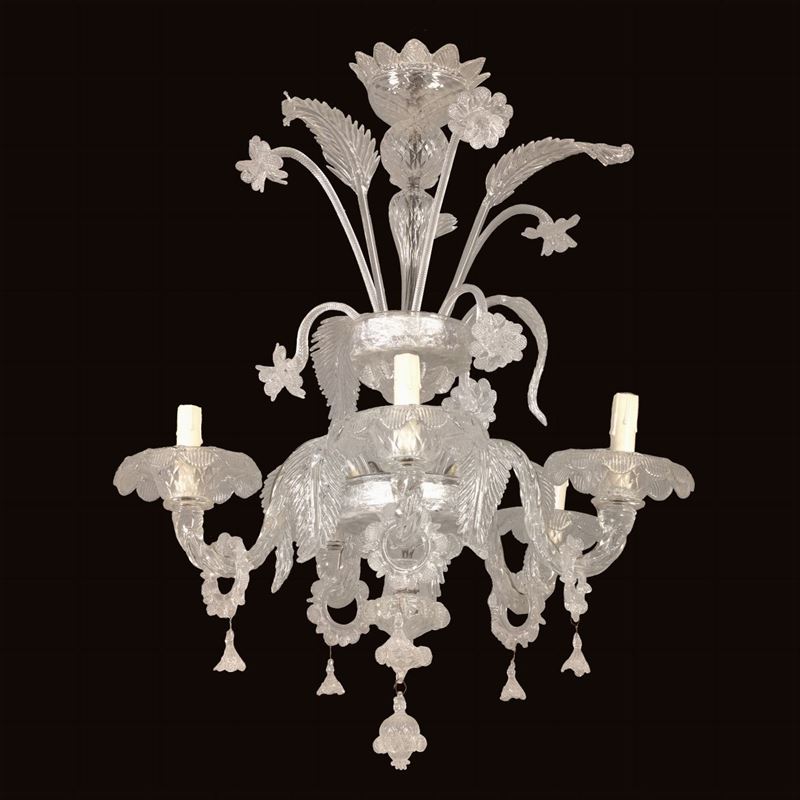 Lampadario in Vetro di Murano a Cinque Luci