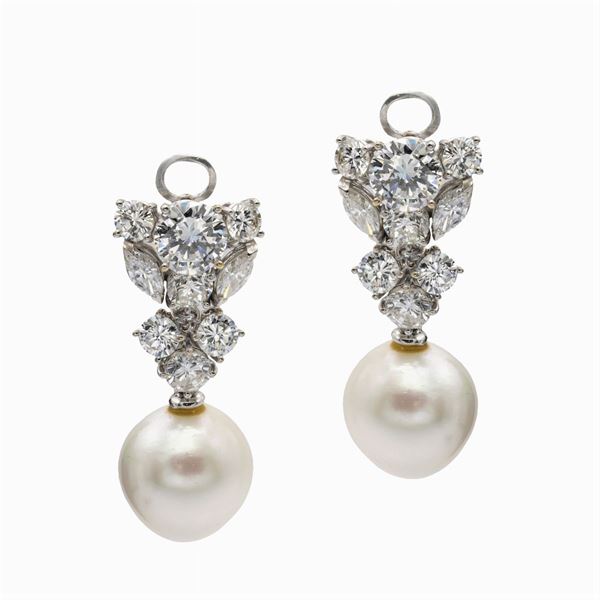 18kt white gold, diamonds and South Sea pearls pendant earrings
