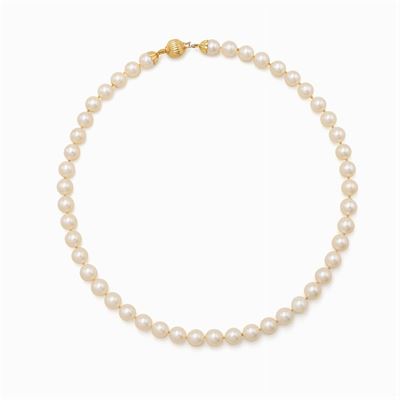Collana Ad un Filo di Perle Coltivate, Chiusura in Oro Giallo 18kt