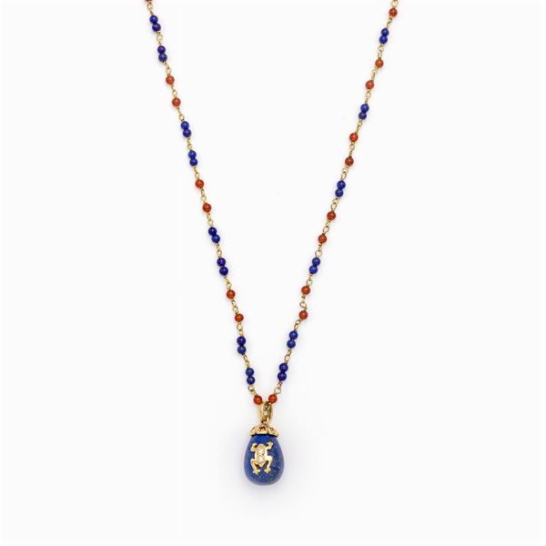 F. Moroni, lapis lazuli egg pendant with frog