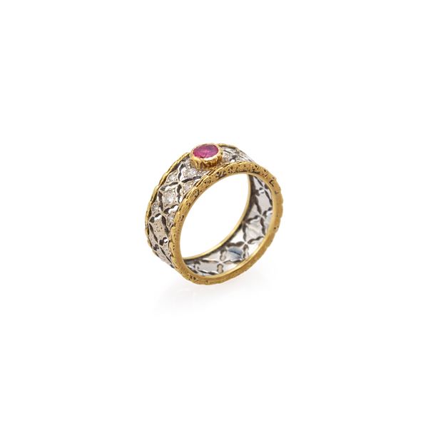Buccellati 18kt yellow and white gold band ring