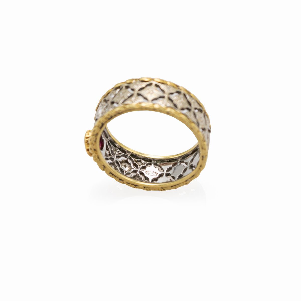 Buccellati Anello a Fascia in Oro Giallo e Bianco 18kt