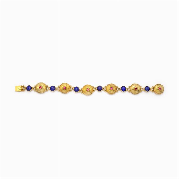 Bracciale in oro giallo 18kt rubini e lapislazzulo