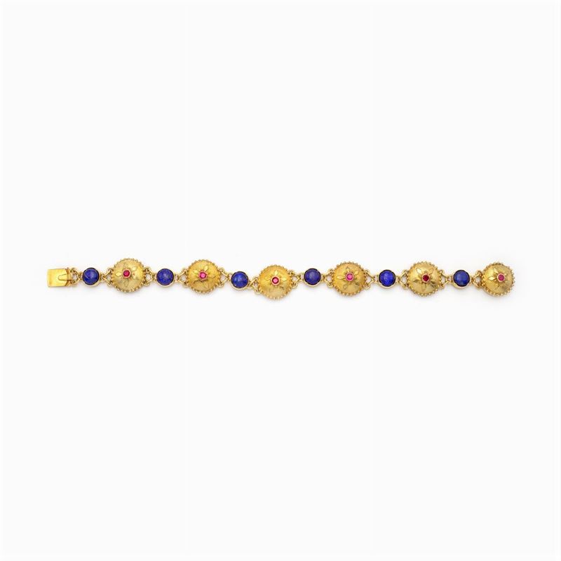 Bracciale in Oro Giallo 18kt Rubini e Lapislazzulo
