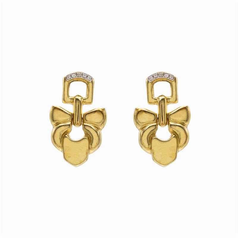 Orecchini Pendenti in Oro Giallo e Bianco 18kt con Diamanti