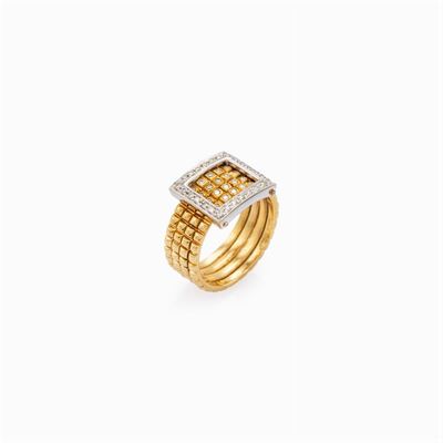 Anello Fibbia in Oro Giallo e Bianco 18kt con Diamanti