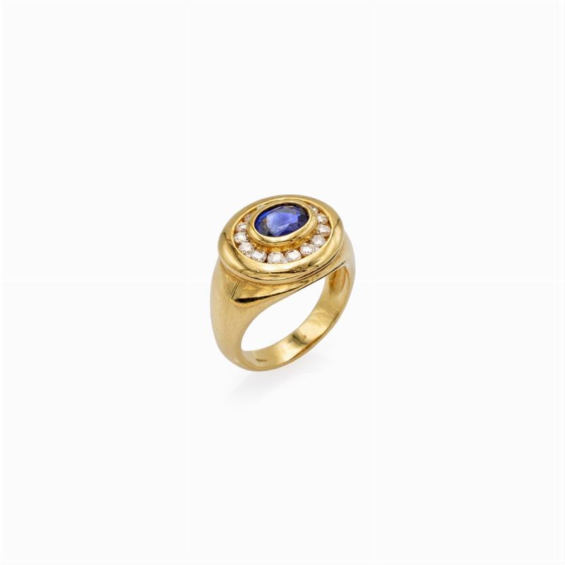 Anello in Oro Giallo 18kt Zaffiro e Diamanti