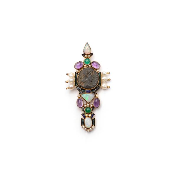 Percossi Papi pin with ancient coin  - Auction Fine Jewels Watches and Fashion Vintage - Colasanti Casa d'Aste
