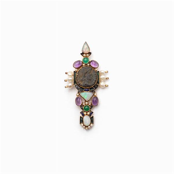 Percossi Papi pin with ancient coin