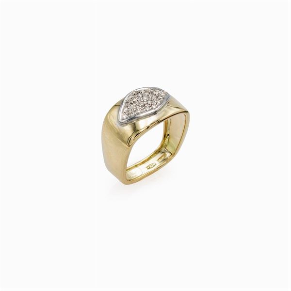 Anello in oro giallo e bianco 18kt e diamanti