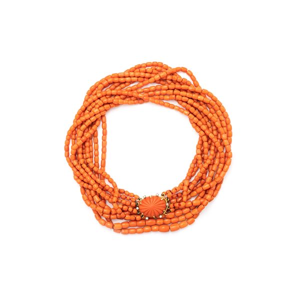 Mediterranean coral five-strand necklace