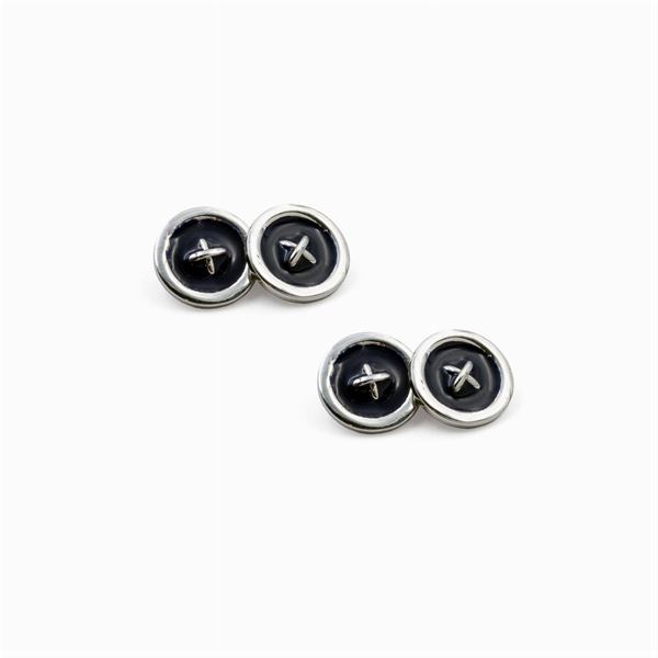 Silver and blue enamel cufflinks