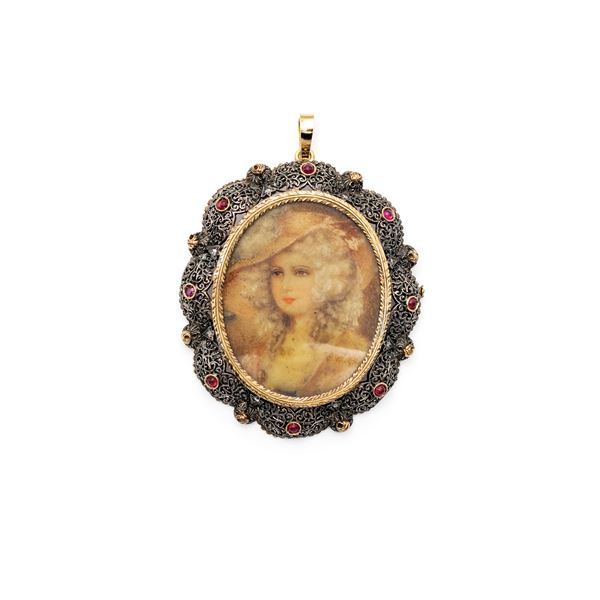 Antique gold and silver photo brooch