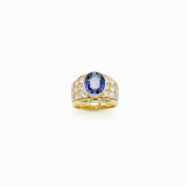 18kt yellow gold natural sapphire and diamonds band ring