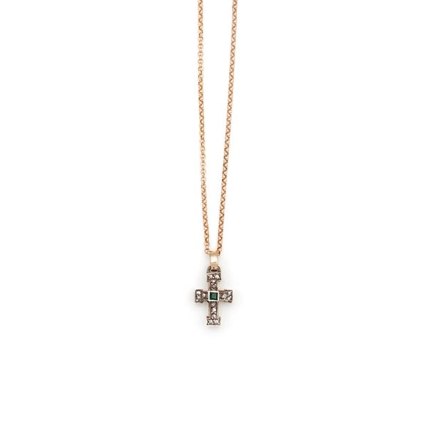 14kt rose gold and silver Cross pendant