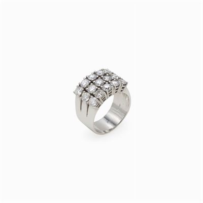 Anello in Oro Bianco 18kt e Riviere di Diamanti
