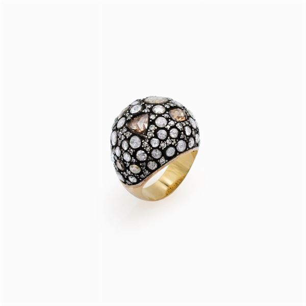18kt gold silver and coroné roses Cocktail ring