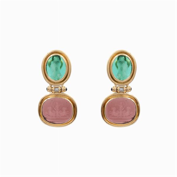 18kt yellow gold and cameos Pendant earrings  - Auction Fine Jewels Watches and Fashion Vintage - Colasanti Casa d'Aste