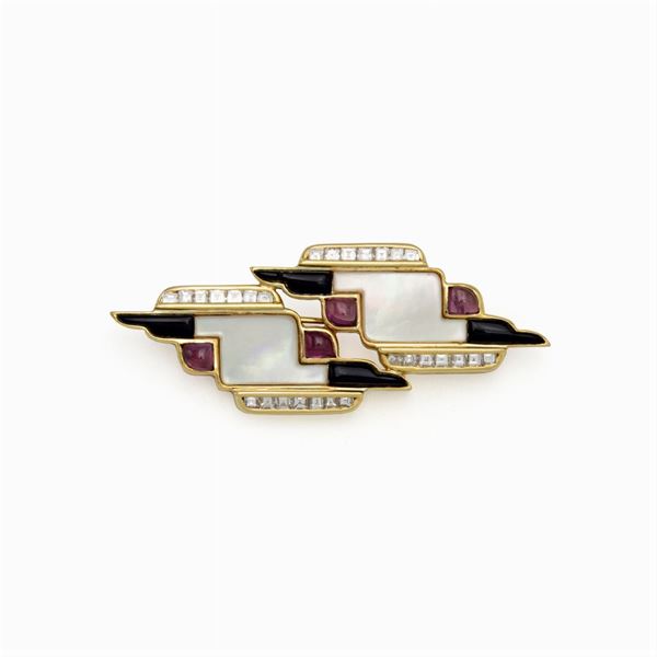 Bulgari geometric motif brooch