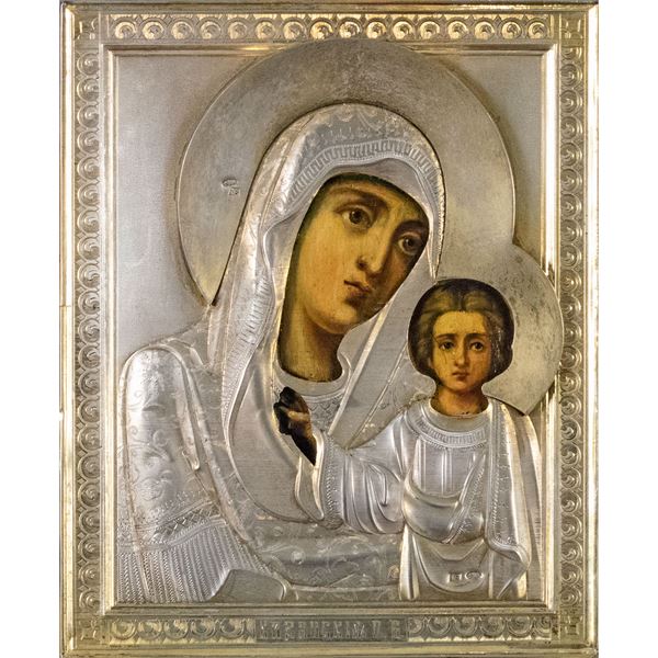 Icona raffigurante la Vergine di Kazan  (Mosca, XIX Sec.)  - Asta Dipinti Antichi, Arredi, Sculture e Oggetti d'Arte - Colasanti Casa d'Aste