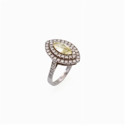 Anello in Oro Bianco 18kt con Diamante Naturale Fancy Yellow
