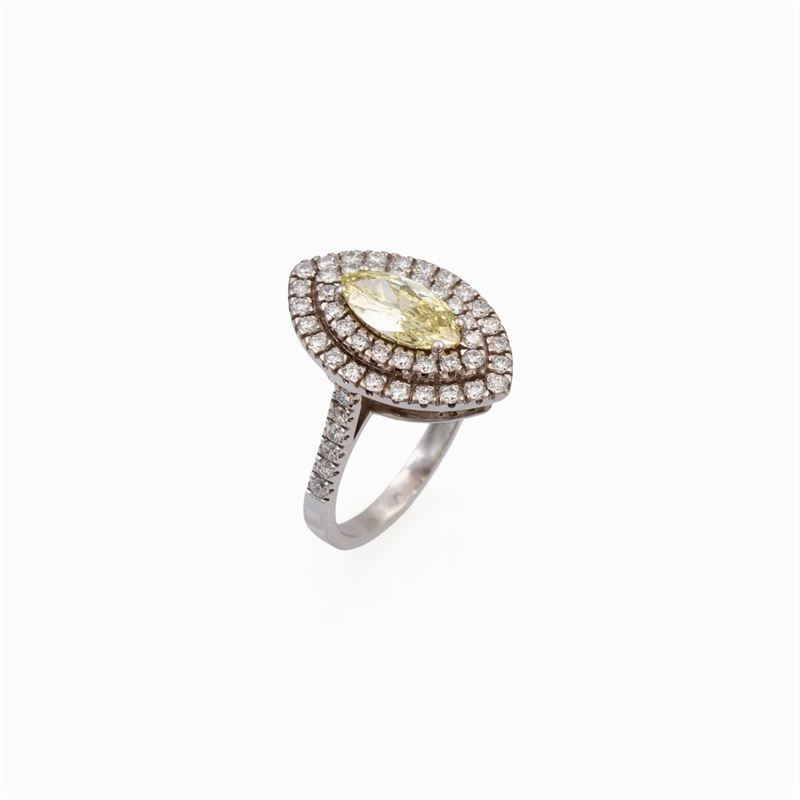 Anello in Oro Bianco 18kt con Diamante Naturale Fancy Yellow
