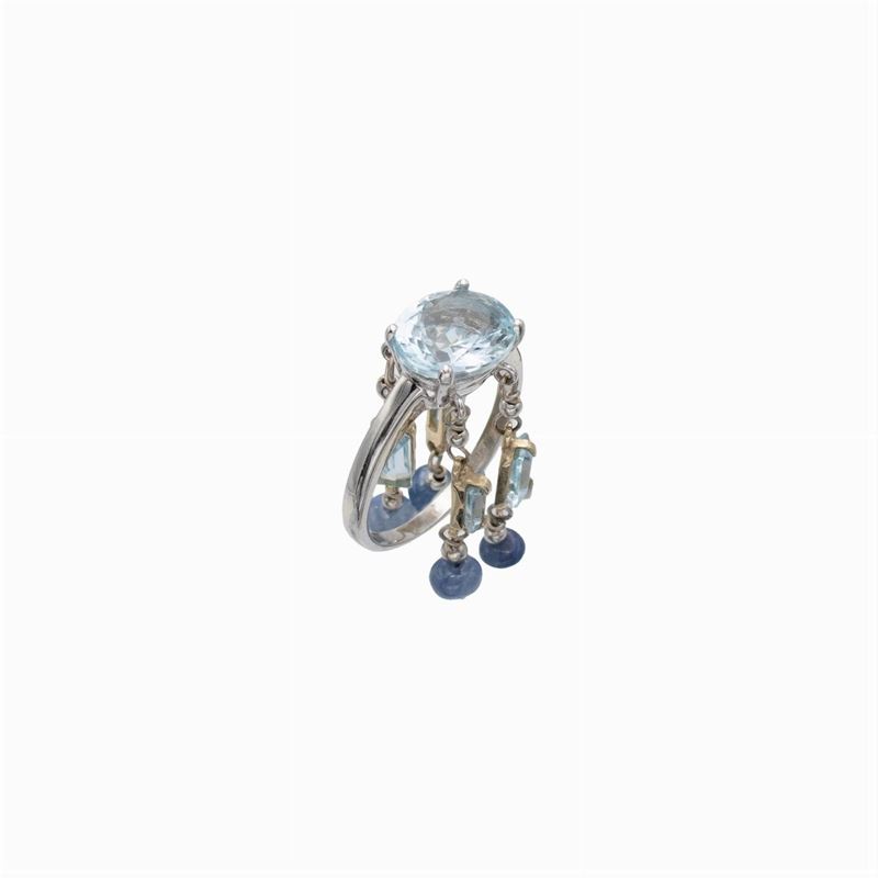 Anello Charms in Oro Bianco 18kt con Acquamarina