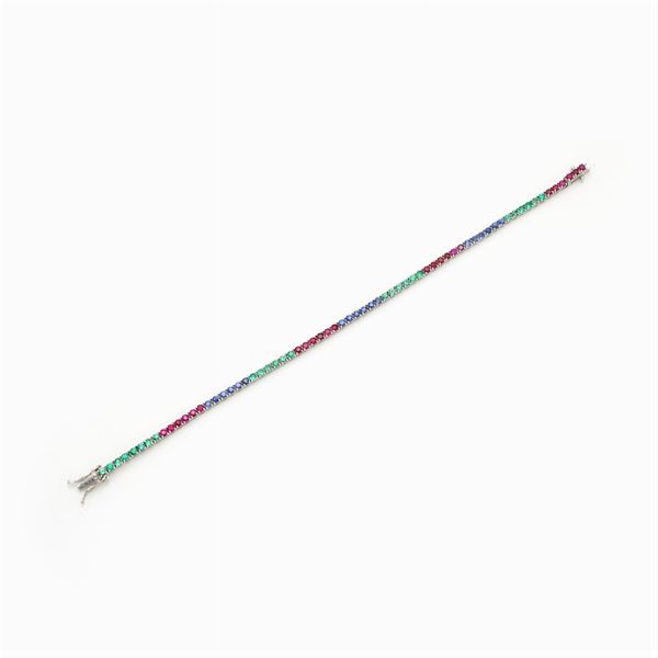 Bracciale tennis multicolor in oro bianco 18kt