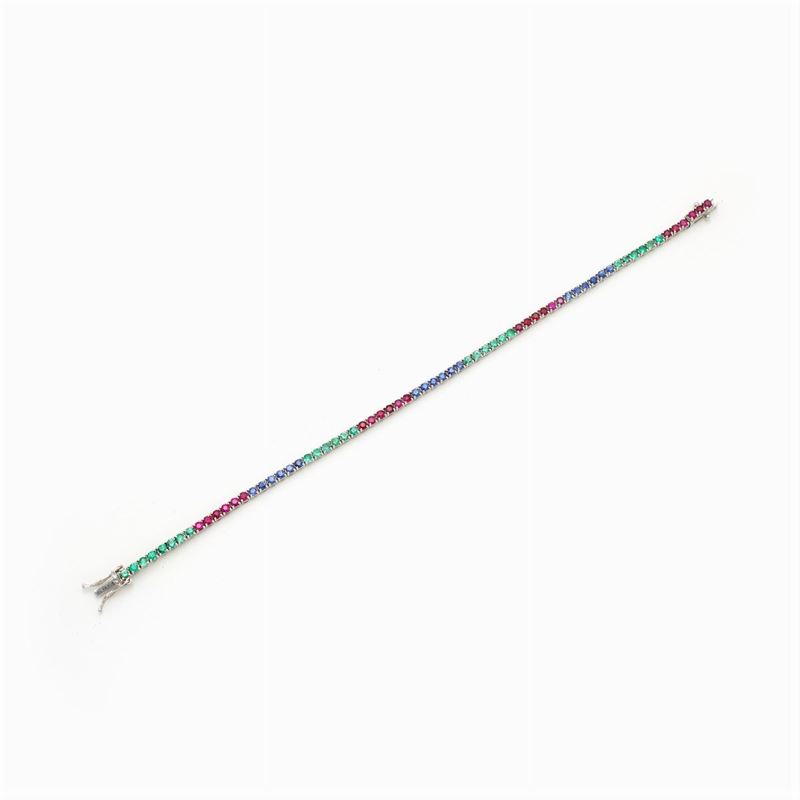 Bracciale Tennis Multicolor in Oro Bianco 18kt