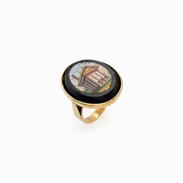 18kt yellow gold and micromosaic ring