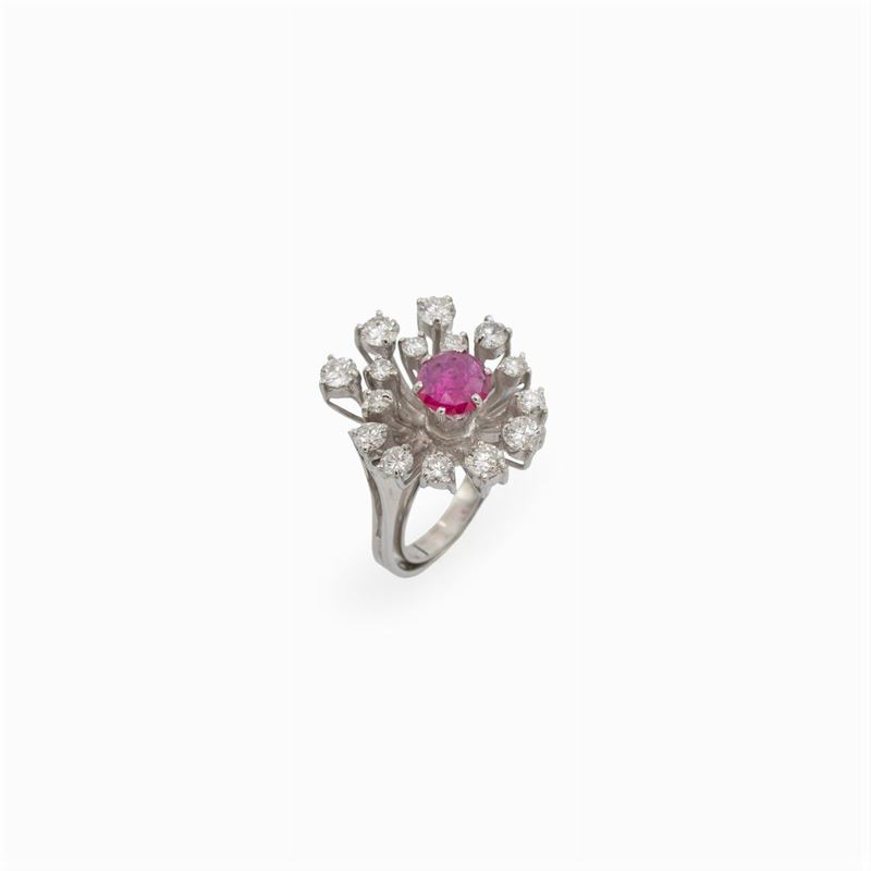 Anello in Oro Bianco 18kt Rubino e Diamanti