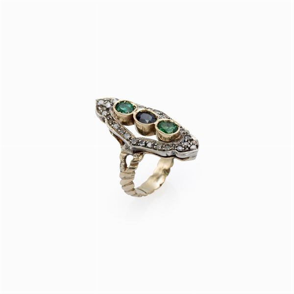 Anello losanga in oro giallo 18kt e argento