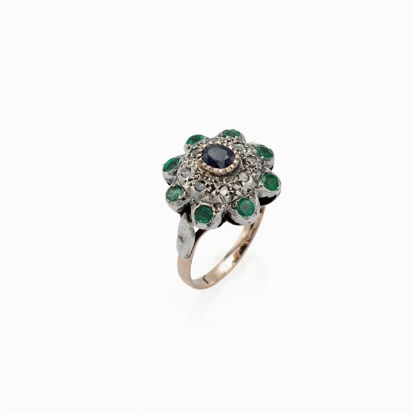 14kt yellow gold and silver flower ring