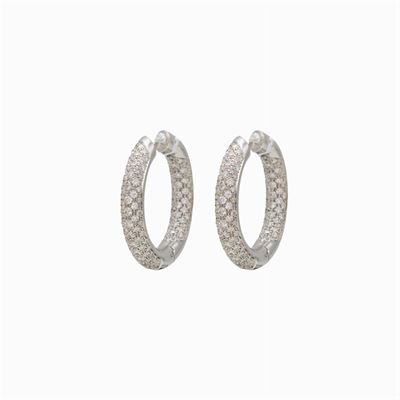 Orecchini Cerchi in Oro Bianco 18kt e Diamanti