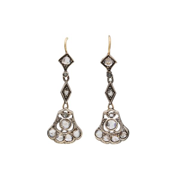 Antique gold and silver drop earrings  (late 19th century)  - Auction Fine Jewels Watches and Fashion Vintage - Colasanti Casa d'Aste