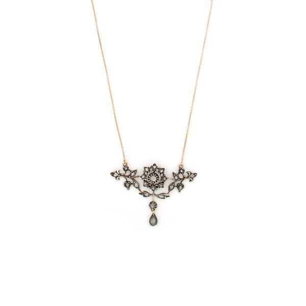 Antique silver and diamond roses pendant