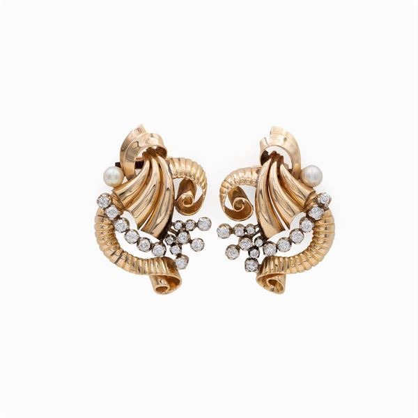 18kt yellow gold diamonds Double clips