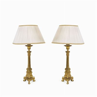 Coppia di Lampade da Tavolo in Metallo Dorato