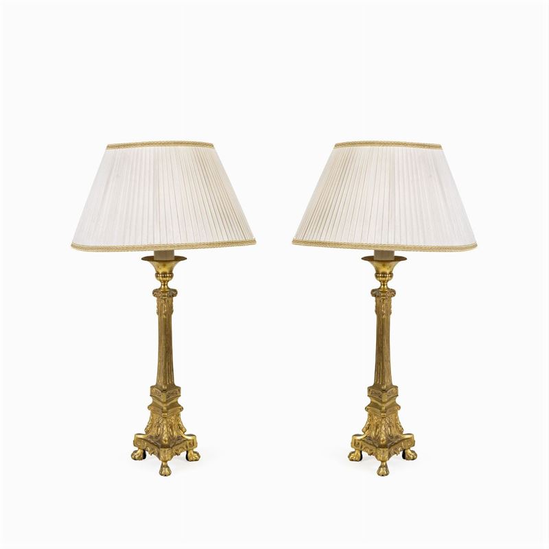 Coppia di Lampade da Tavolo in Metallo Dorato