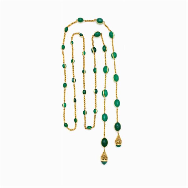 18kt yellow gold and green chrysoprase necklace