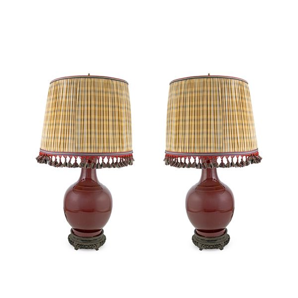 Pair of electrified glazed ceramic vases