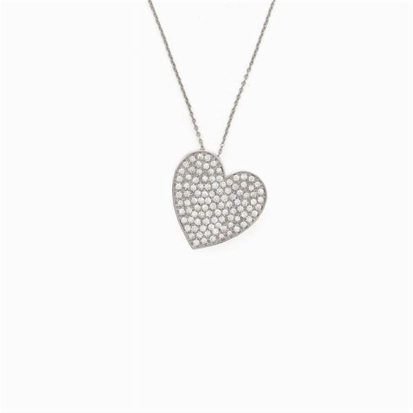Pendente cuore in oro bianco 18kt e diamanti