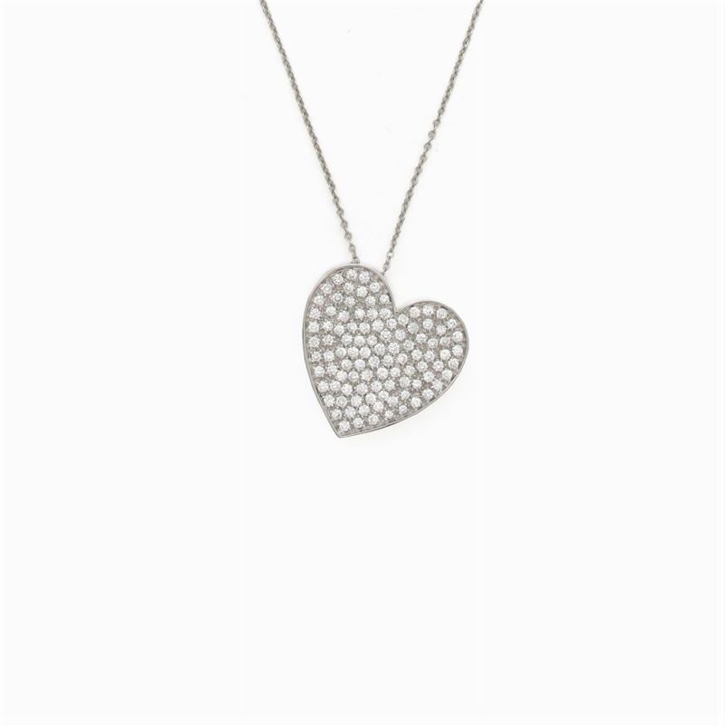 Pendente Cuore in Oro Bianco 18kt e Diamanti