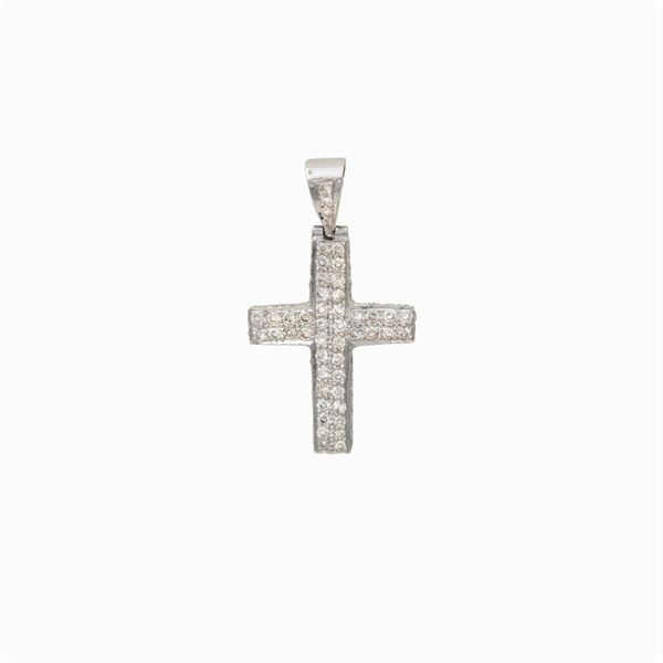 Pendente croce in oro bianco 18kt e diamanti
