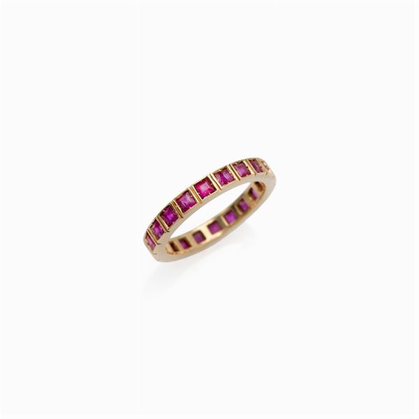Anello fede in oro giallo 18kt e rubini