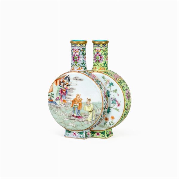 Rose family  double flask porcelain vase