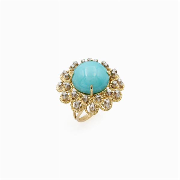 18kt yellow gold natural turquoise and diamond ring